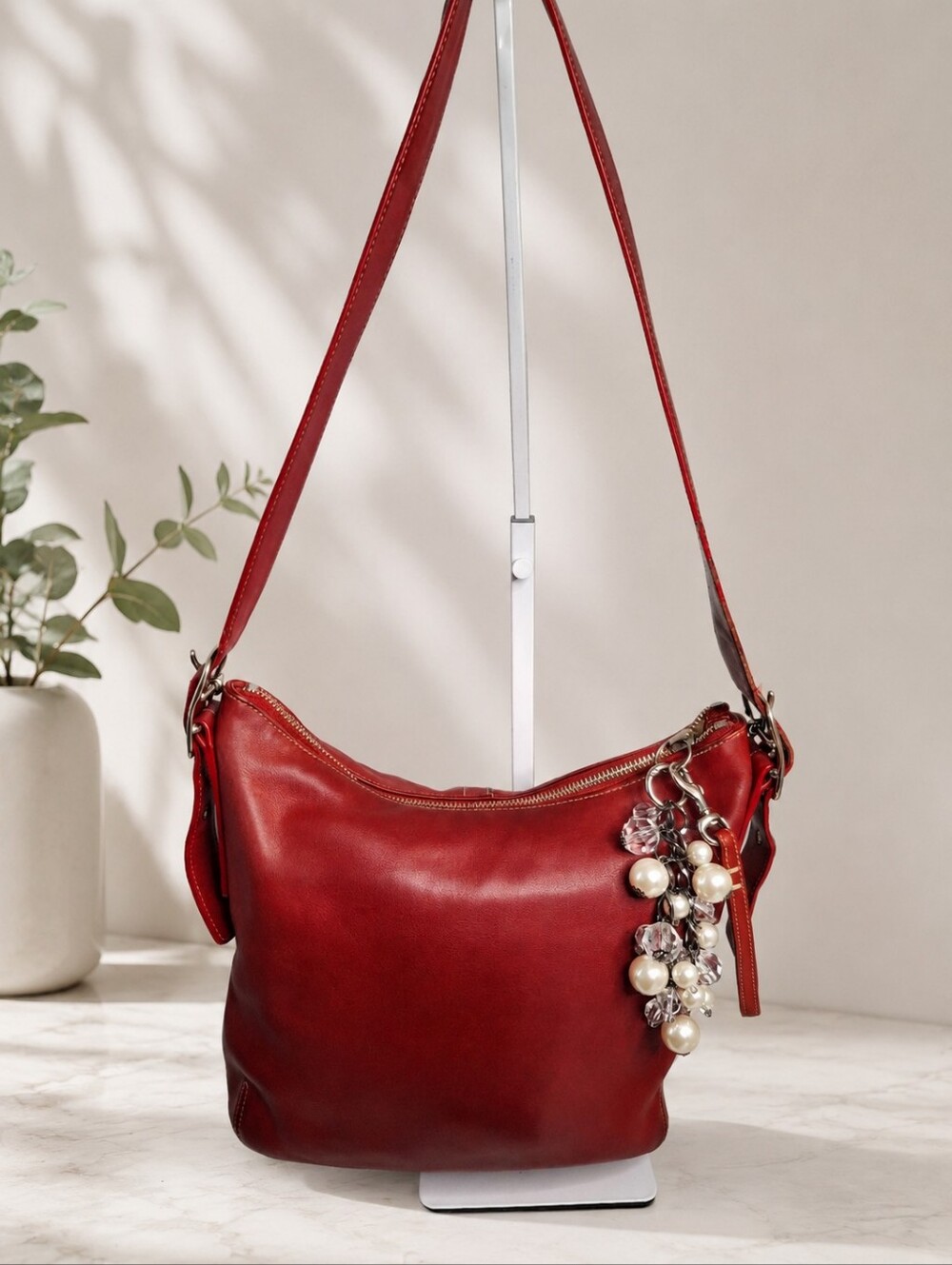 Coach Vintage Legacy Slim Duffle Red Leather Crossbody Shoulder Bag 2004